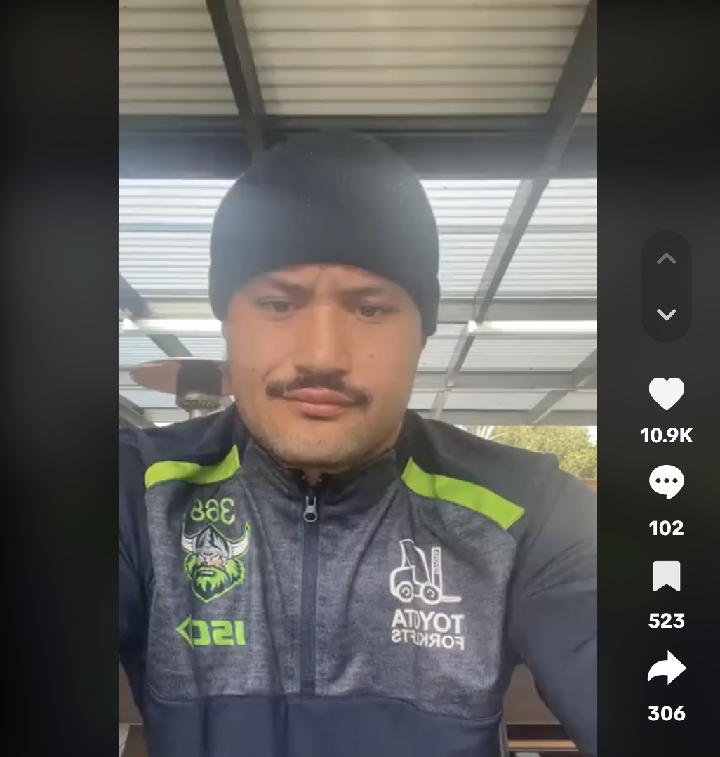 Corey Harawira-Naera on social media following his on-field seizure. Photo: TikTok.